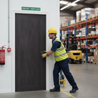 Premium Umber Grey Laminate Fire Door with Curved Grooves and Low Maintenance Finish