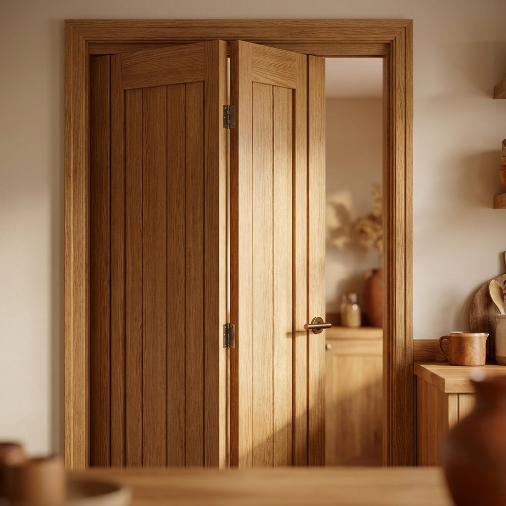 Bi-Fold Internal Oak Door, Unfinished, 10-Panel Design, Solid Core - detail view