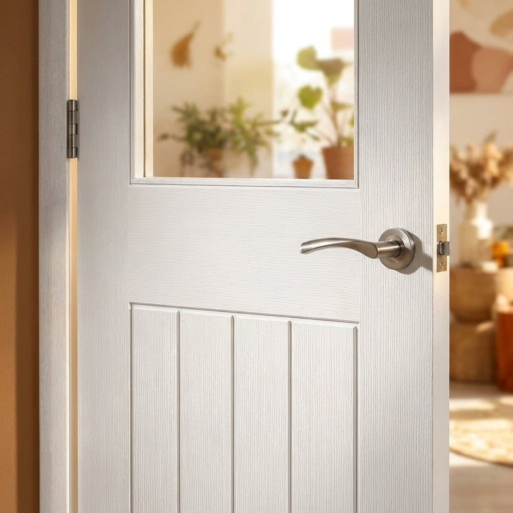 Internal White Cottage Door Primed Finish 1 Light Clear Glass - detail view