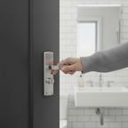 Premium Bathroom Door Handle Set with Polished and Satin Chrome Lever, Privacy Lock, and Matching Hinges for Elegant Decor