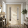 Internal Double Door in Blonde Oak with Clear Glass, Fully Finished