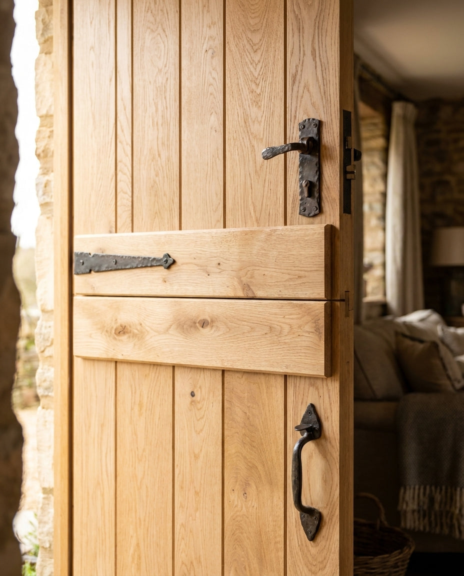 Internal Oak Solid Unfinished Rustic Grange Ledged Stable Door - detail view