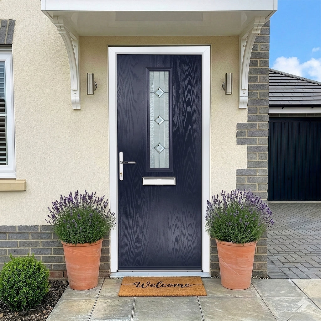 Fergus Blue Pre-Hung External Composite Front Door Set with Venice Glass