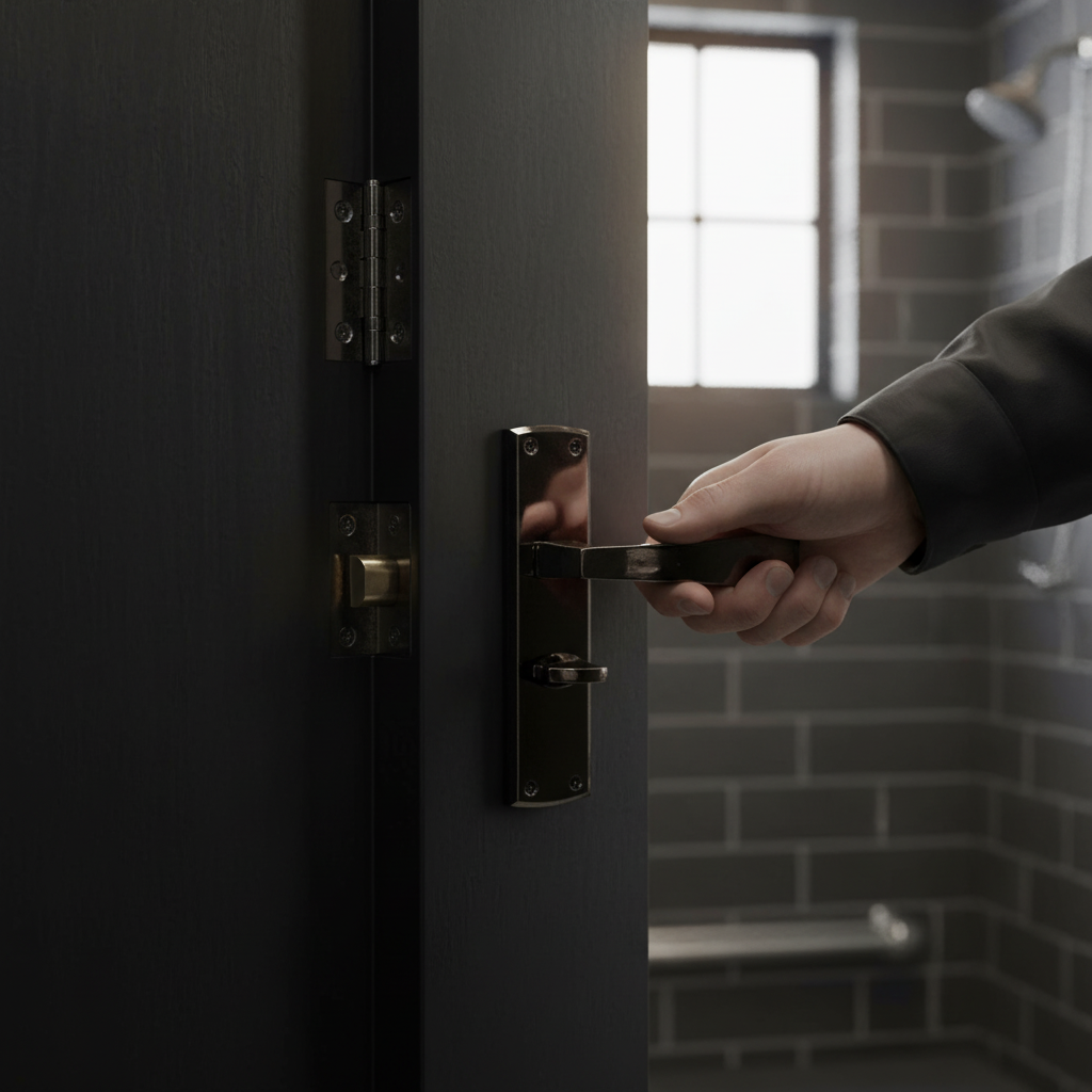 Premium Bathroom Door Handle Set with Black Nickel Lever and Privacy Lock - Elegant Design for Modern Bathrooms