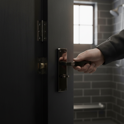 Premium Bathroom Door Handle Set with Black Nickel Lever and Privacy Lock - Elegant Design for Modern Bathrooms