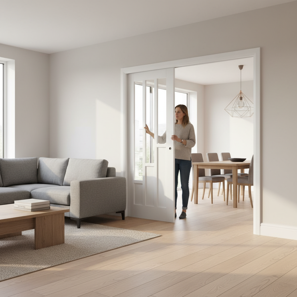 Premium White Glazed Double Pocket Door Set with Galvanized Steel Frame and Adjustable Jamb Kit for Seamless Installation