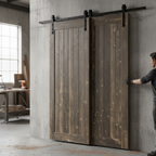 Premium Matt Black 1.98m Sliding Barn Door Bypass Track for Overlapping Doors, Supports 100kg - Space-Saving Solution