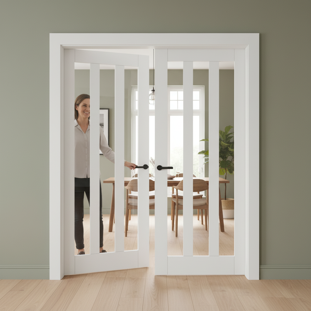 Premium Internal White Primed 3 Light Glazed Pair Door for Contemporary Living Spaces - Image 2
