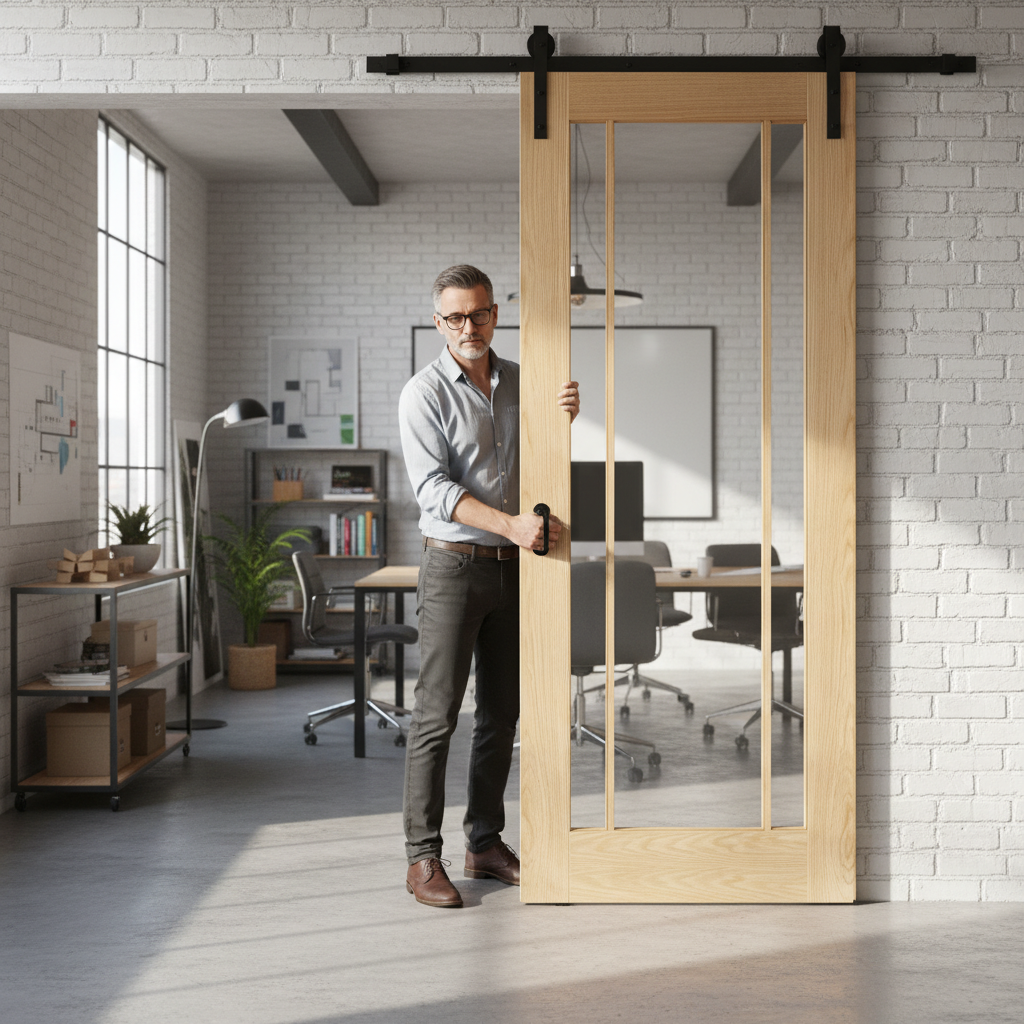 Premium Clear Glazed Face Mounted Sliding Door Set for Wooden Doors Up to 100kg - Matt Black or Stainless Steel Finish