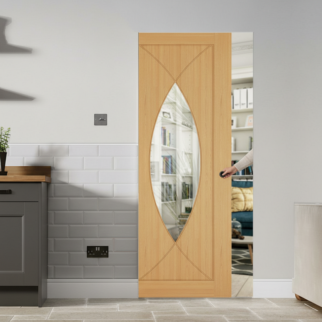 Premium Clear Glazed Flush Pocket Door Set with No Bottom Track and Adjustable Doorstop for Modern Spaces