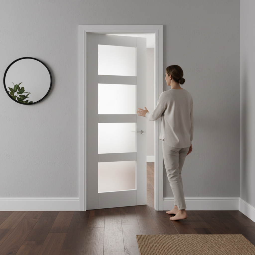 Premium Internal 4 Light Clear Glazed Shaker Door - White Primed, Engineered Construction, and Customizable Sizing Options