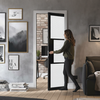 Premium Heavy Duty 3L Reeded Glazed Pocket Door System with Galvanized Steel Frame and Adjustable Jambs