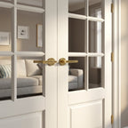 Internal French Door with 10 Light Clear Glass Glazing, White Primed, Solid Core - detail view