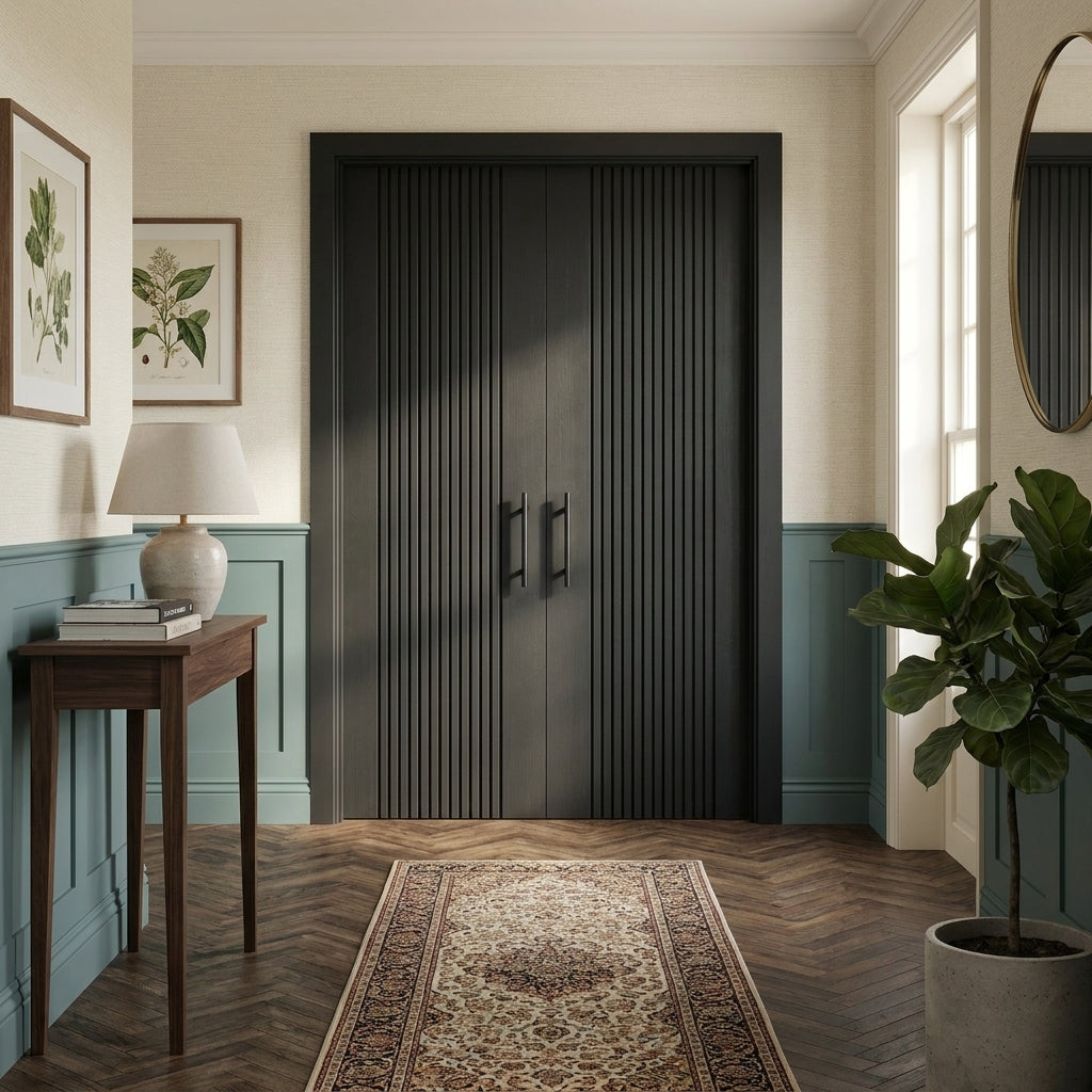 Internal Double Door, Charcoal Black, Fully Finished, Solid Engineered Core
