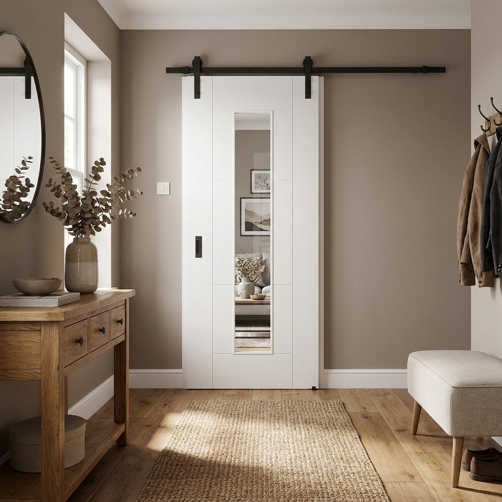 Internal White Primed Sliding Door with 1 Light Clear Glass Glazing