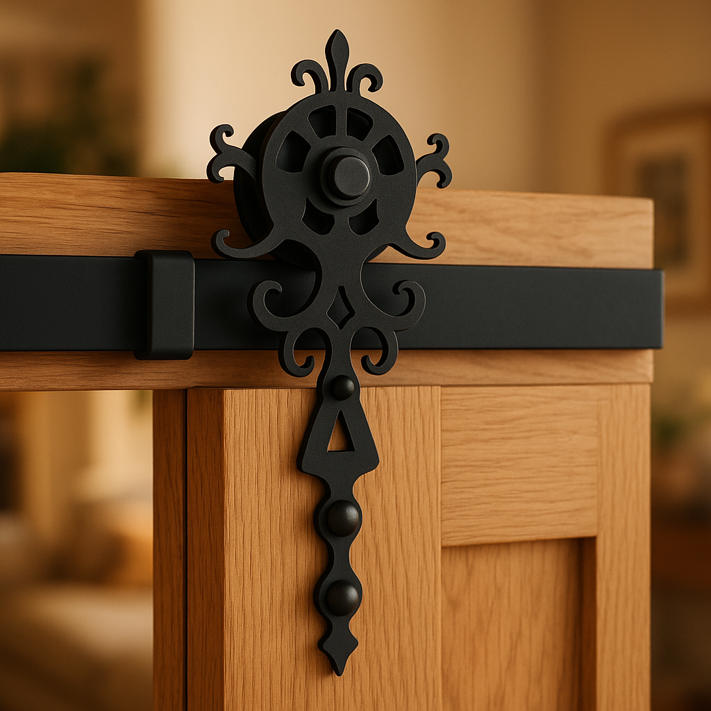 Sliding Barn Door Track Bracket Pair in Matt Black Finish - detail view