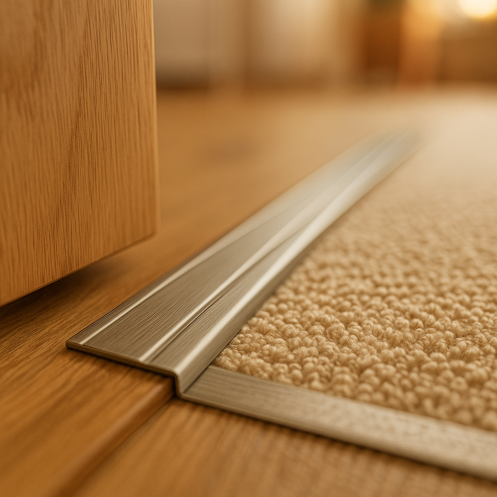 900mm Self-Adhesive Door End Profile in Brushed Steel Finish - detail view