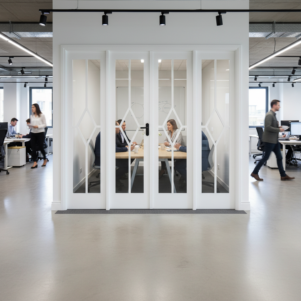 Premium Internal White Primed Clear Bevelled Glazed Room Divider Set with Solid Engineered Construction and Art Deco Design