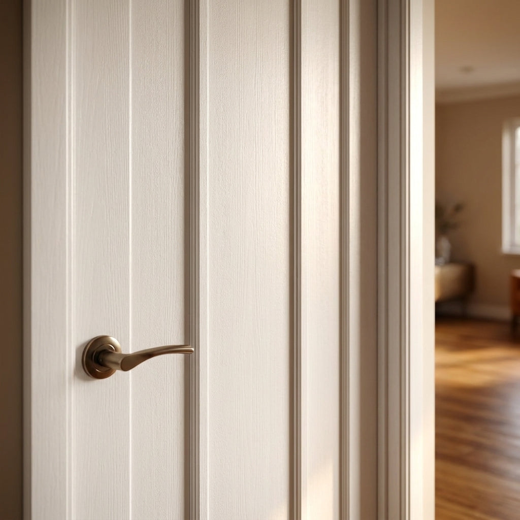 Internal White Primed Toledo 3 Panel Door with Solid Engineered Core - detail view