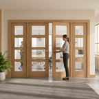 Premium Internal Room Divider Set with 4 Unfinished Oak Shaker Doors and Obscure Glass Panels for Elegant Home Decor