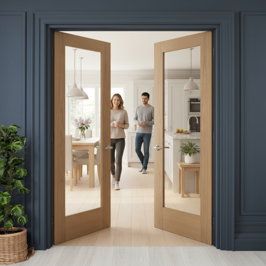 Internal Oak Unfinished Pattern 10 1 Light Glazed Pair Door - Customizable Design with Included Door Pair Maker - Image 2