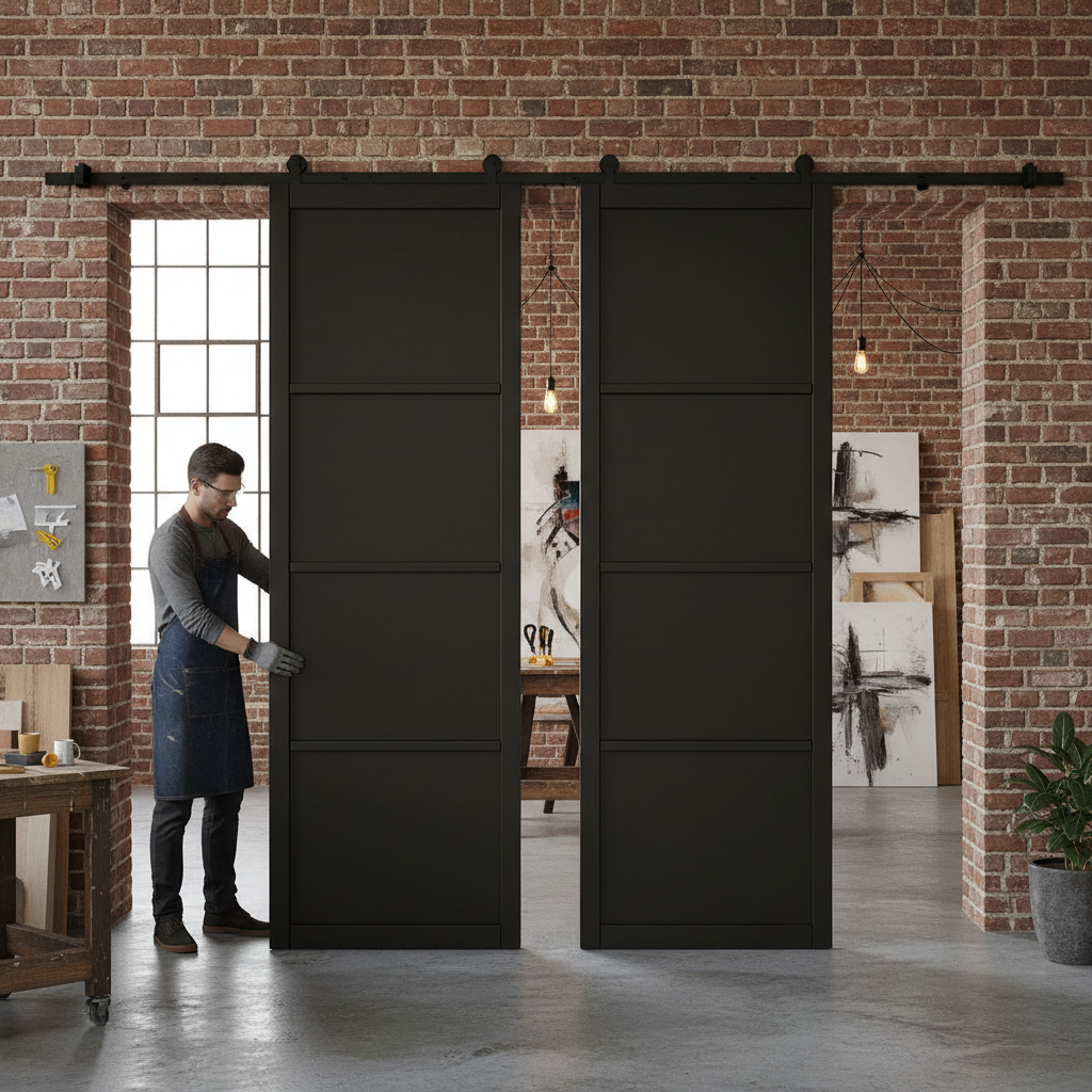 Premium Double Sliding Doors with Top Mount Track System, Available in Matt Black or Stainless Steel, Soft Close Option and Flush Pulls