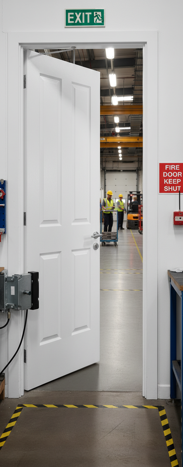 Premium White Moulded Textured 4 Panel Fire Door with Composite Construction - High-Quality Professional Grade for Industrial and Commercial Applic...