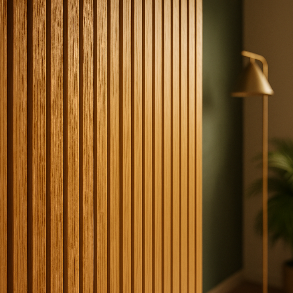 Acoustic Wall Panelling in Golden Oak Finish - detail view