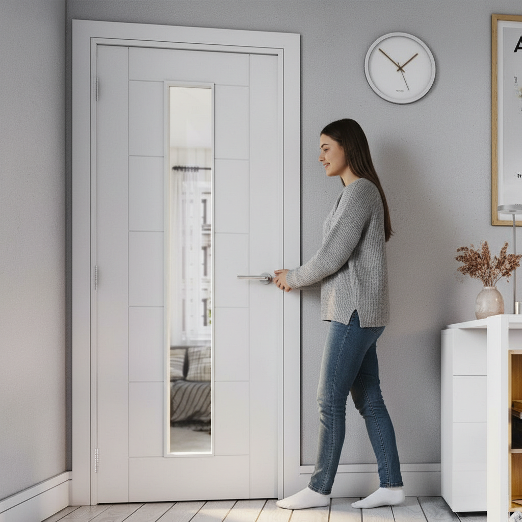 Premium White Glazed Interior Door with Toughened Glass and Solid Core Design for Modern Homes