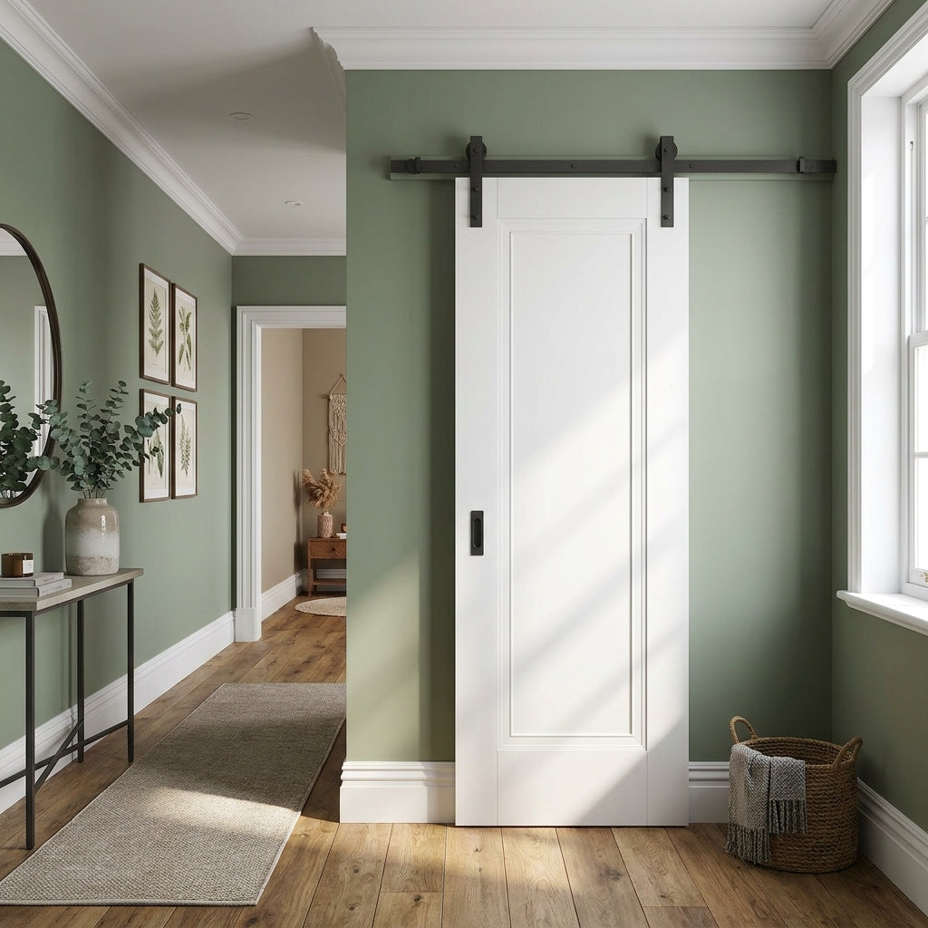 White Internal Sliding Door - Primed Finish, 1 Panel, Solid Engineered Core