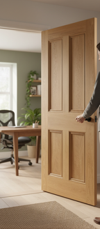 Premium Unfinished Oak Internal Door with Four Flat Panels and Inset Beading for Custom Finishing