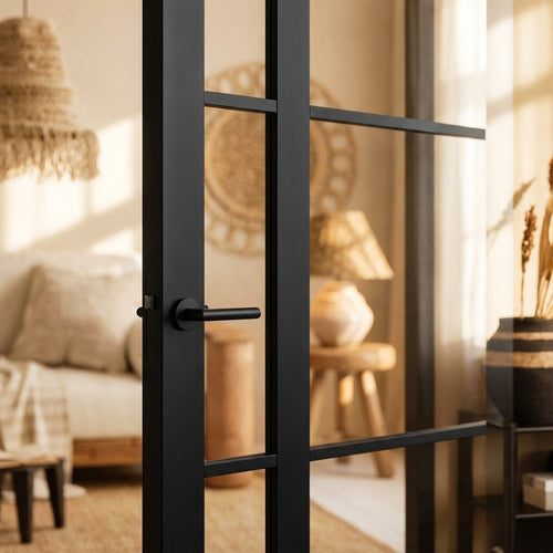 Black Internal Door with Primed Finish and Clear Toughened Glass - detail view