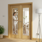 Premium Custom Stained Clear Glazed French Doors with Engineered Oak Construction and Real Oak Inlays