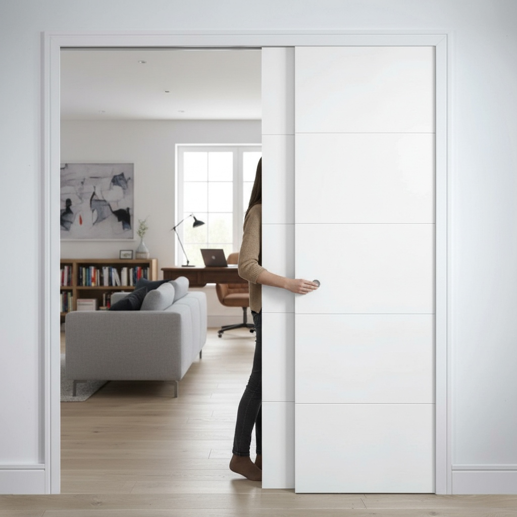 Premium 5 Panel Telescopic Pocket Door System with Wooden Jamb Kit, Maintenance-Free Track, and 15-Year Guarantee