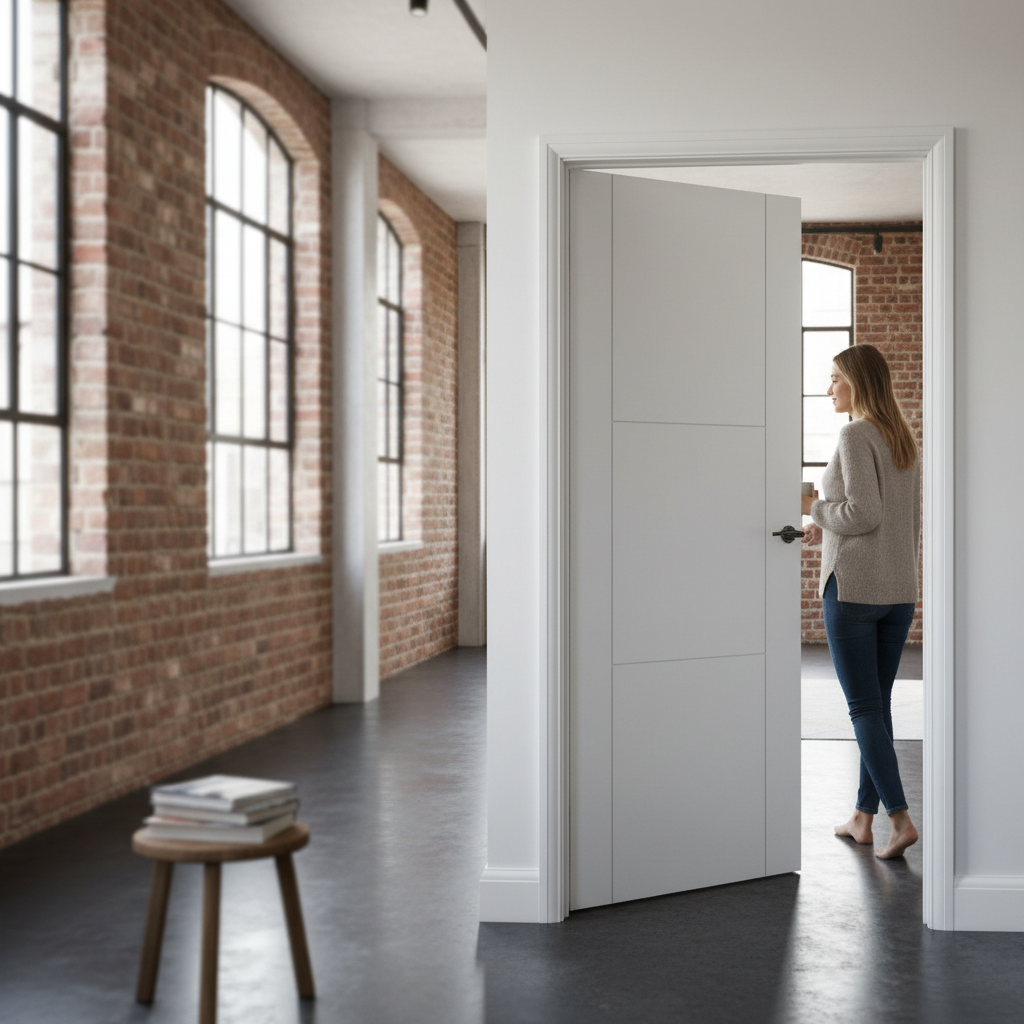 Premium White Internal Door with 3 Ladder Style Panels and Solid Core Construction for Strength and Stability