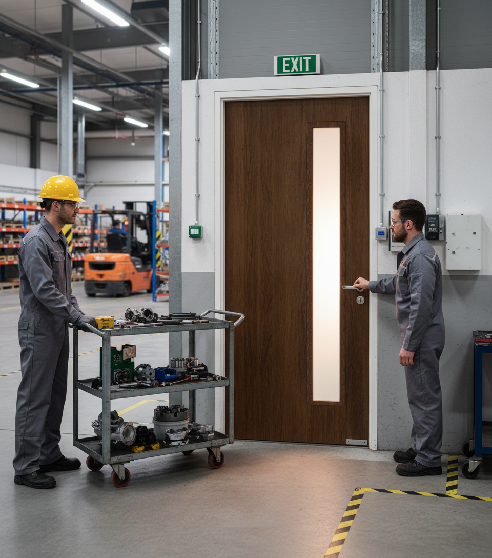 Premium Custom Made FD30 Glazed Walnut Fire Door - Bespoke Internal Design with Fire Certification