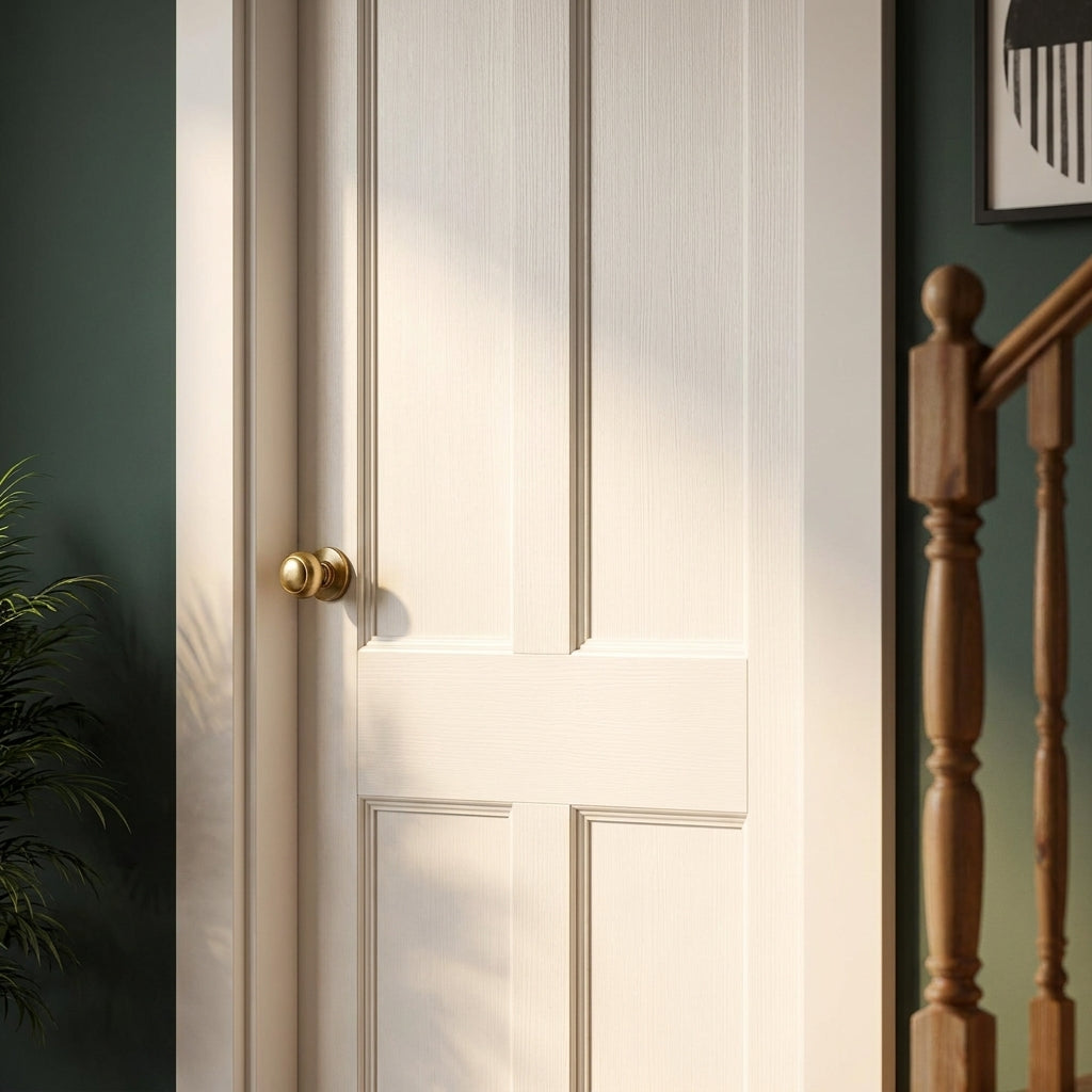 Internal White Victorian Shaker 4 Panel Door, Primed Finish, Made-to-Measure - detail view
