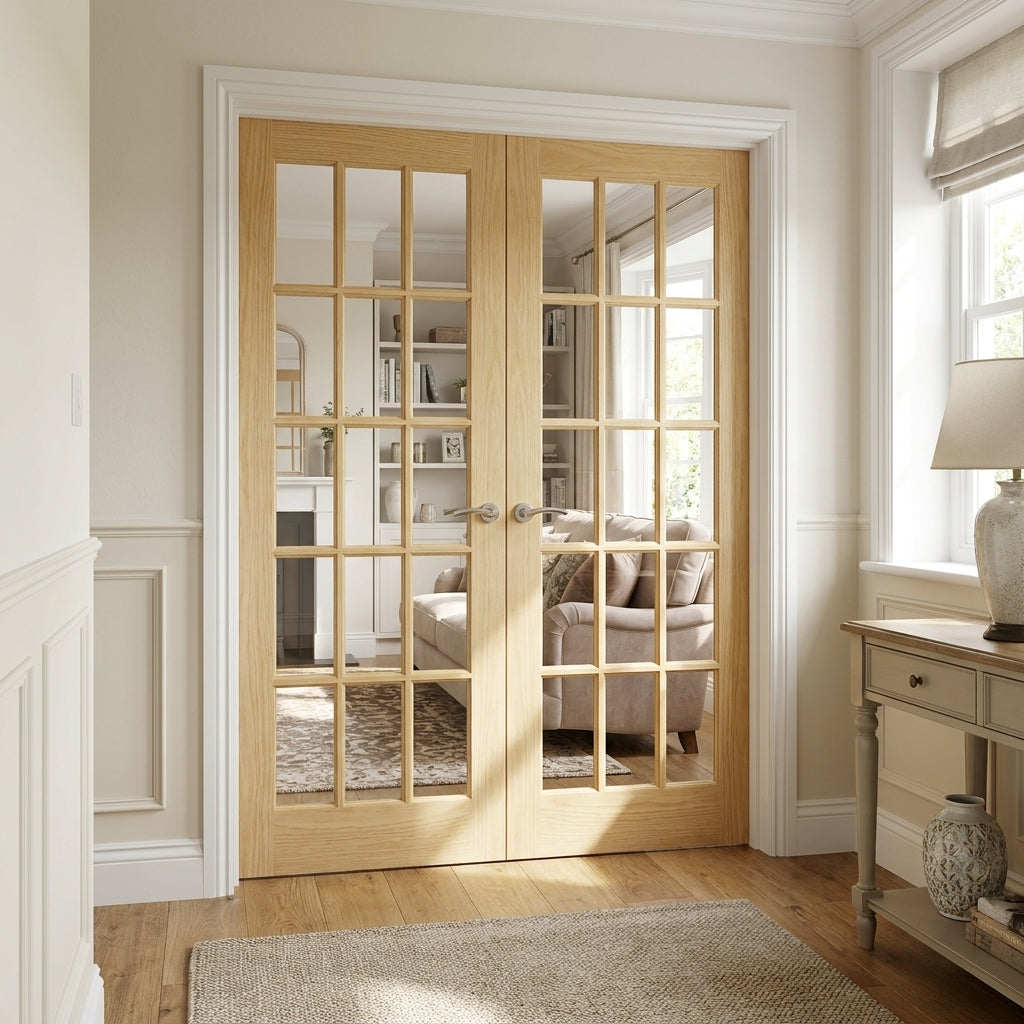 Internal Pair Door with Clear Glass, Unfinished Pine, Solid Core SA 15