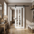 Internal White Sliding Door with 3 Light Clear Glass Glazing - Primed Finish
