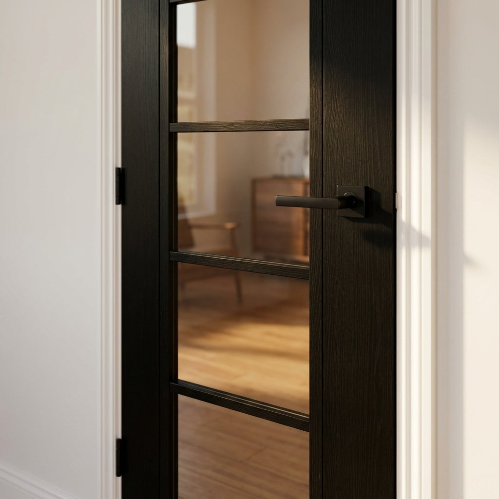 Internal Made-to-Measure Jet Black Door Fully Finished with 5 Light Clear Glass - detail view