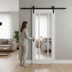 Premium Internal Sliding Door Set with 3 Clear Glass Panels and White Primed Finish for Elegant Home Decor - Image 2