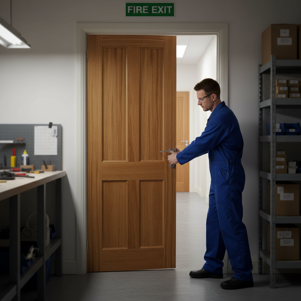 Premium FD30 Fire Door with Engineered Solid Core Construction and Unfinished Oak Veneer for Customization