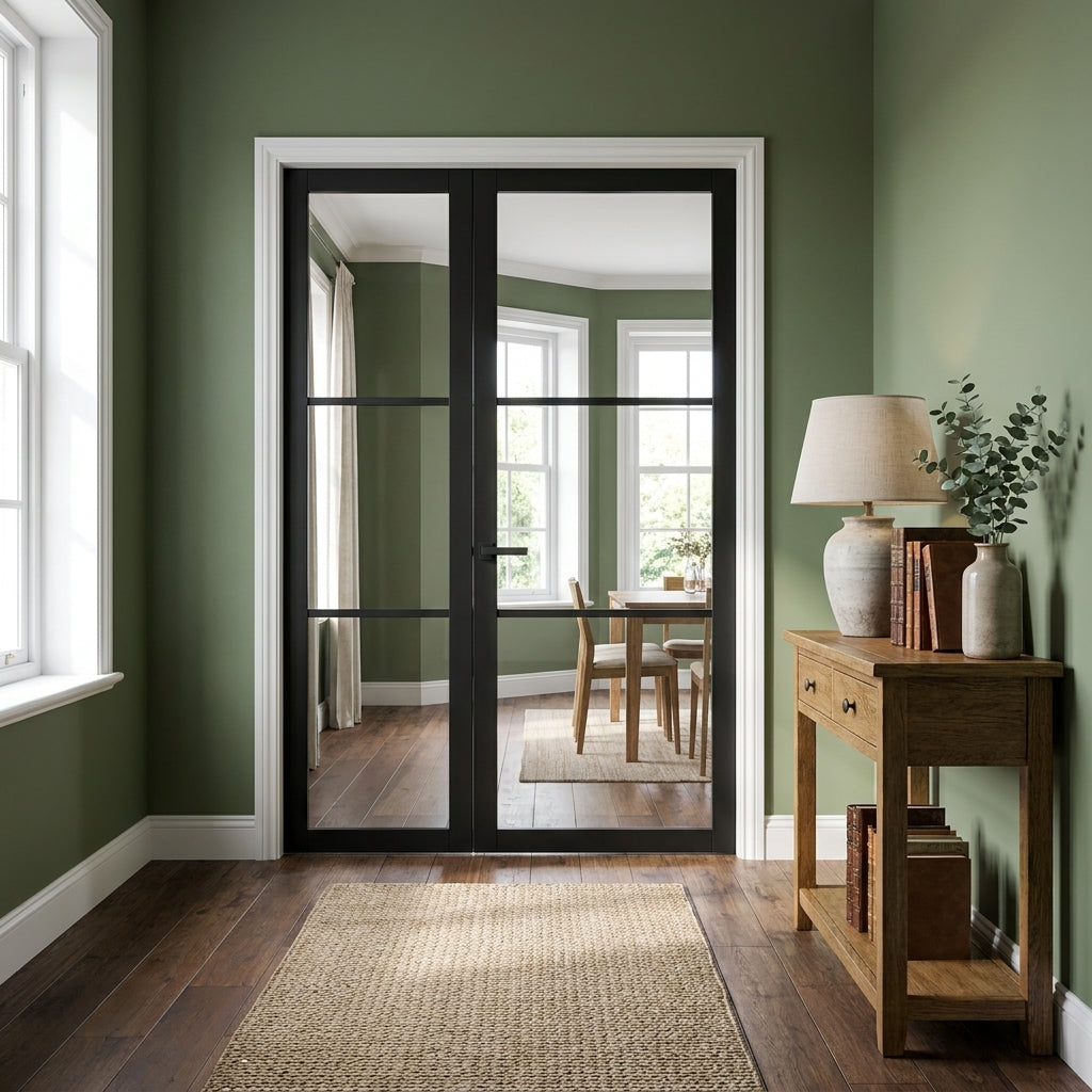 Internal Jet Black Door with Fully Finished Clear Glass 3 Light Sidelight