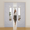 Premium Clear Glazed Double Pocket Door Set with Ash Veneer and Galvanised Steel Frame for Contemporary Interior Design