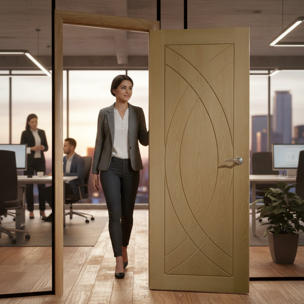 Premium Custom Made Internal Oak Door with Deep Curved Design and A-Grade Oak Veneer