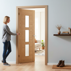 Premium Fully Finished Clear Glazed Internal Oak Door with V Grooves for Contemporary Style