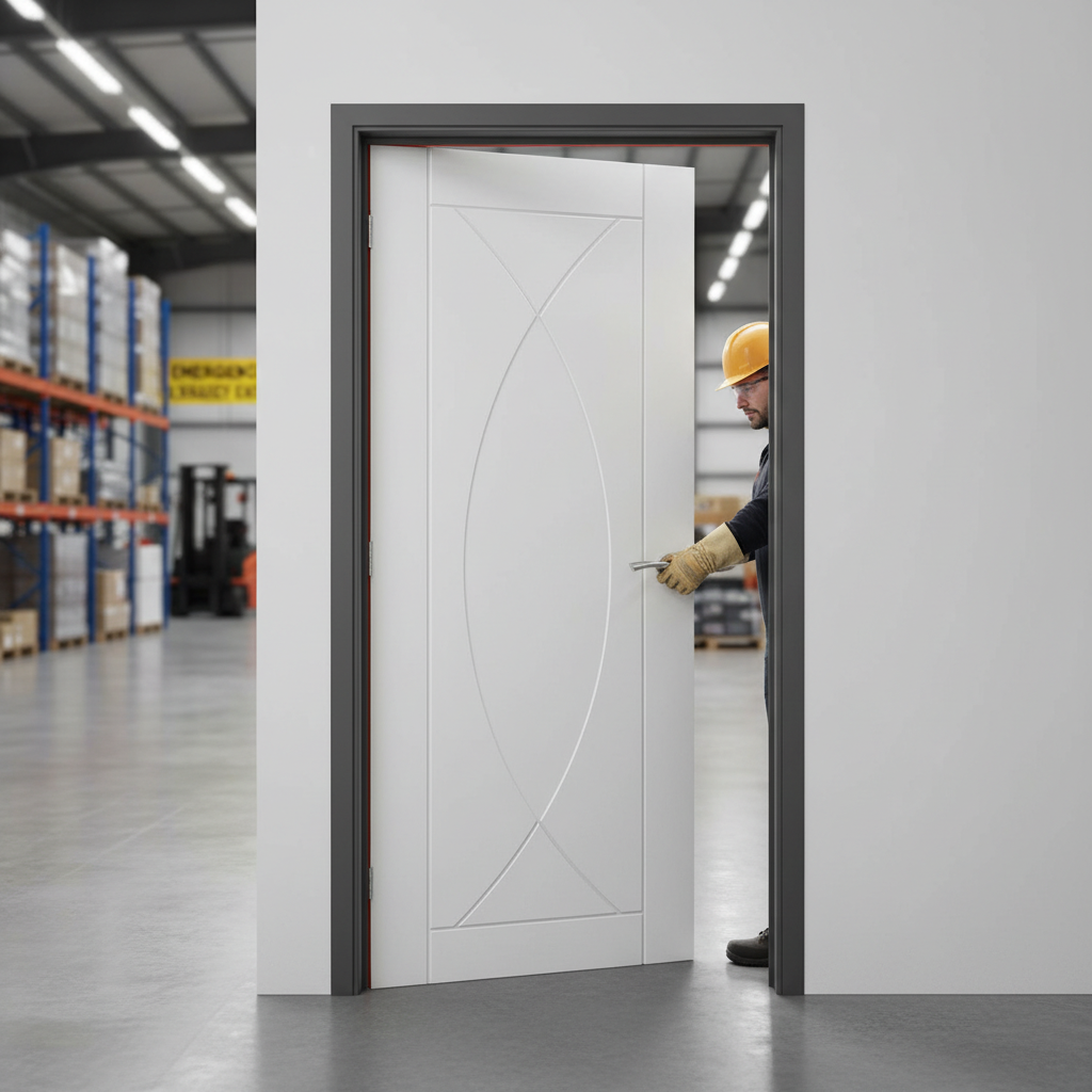 Premium White Fire Door with Curved Design - Engineered Construction, FD30 Rated, Custom Sizes Available
