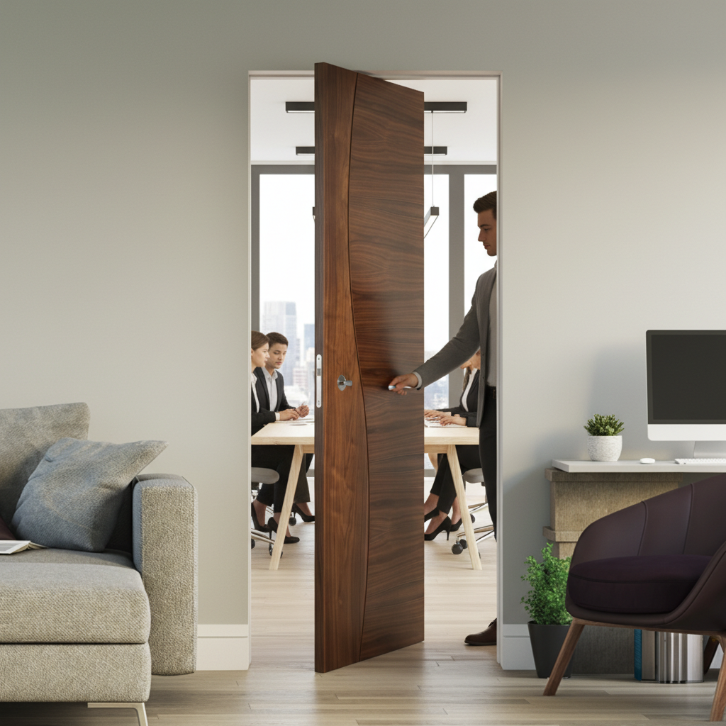 Premium Walnut Flush Pocket Door Set with No Bottom Track, Adjustable Stops, and 15-Year Guarantee for Seamless Interior Design