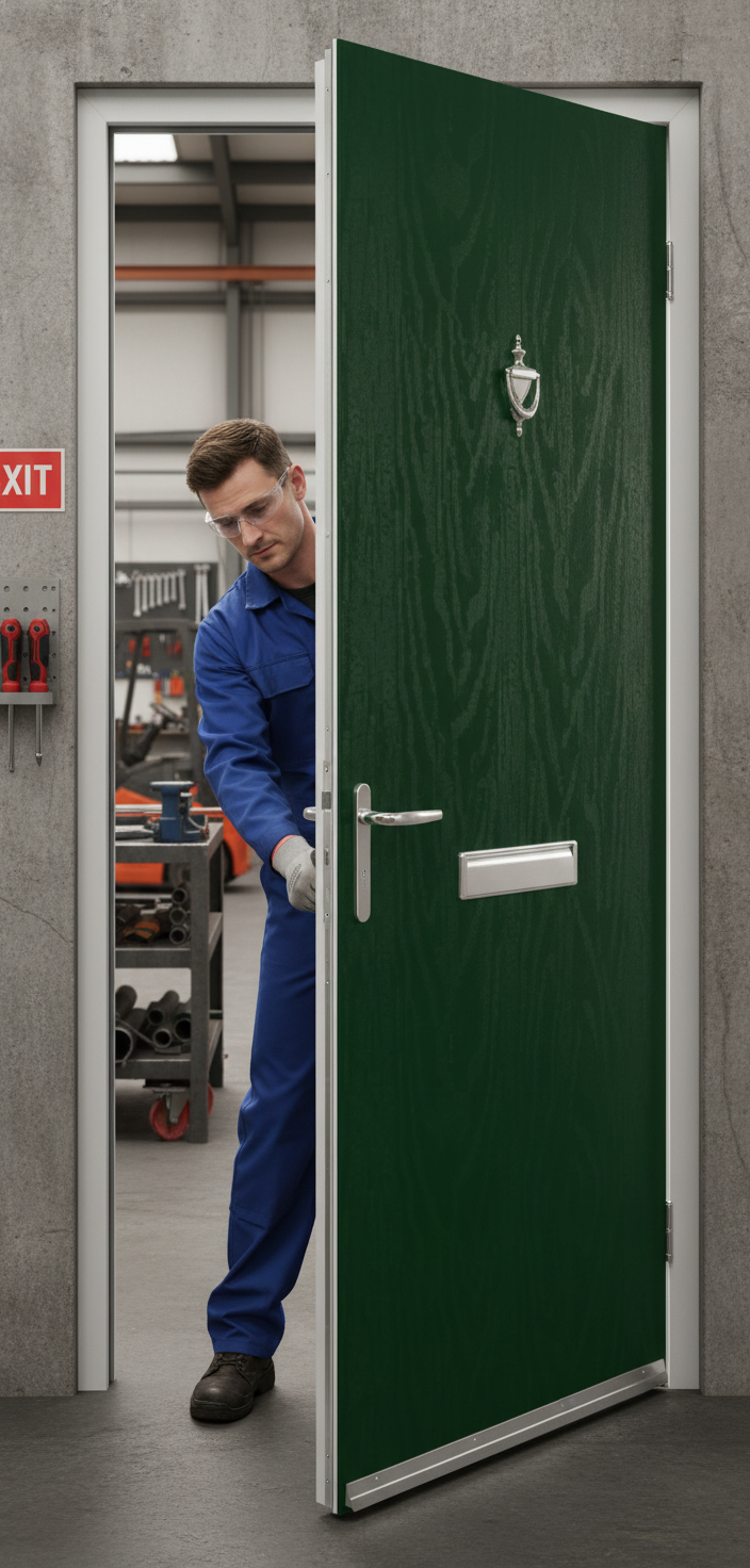 Premium Flush External Fire Door Set with Solid Core and Multi-Point Locking System for Enhanced Security and Fire Resistance