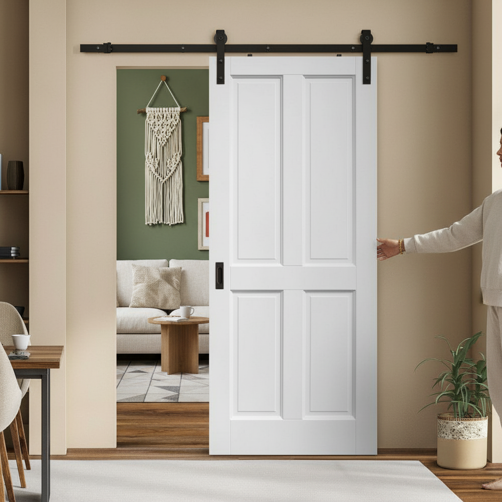 Premium Internal White Primed 4 Panel Sliding Door Set - Solid Pine Construction with DIY Finishing Options and Lifetime Guarantee